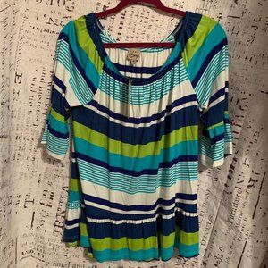 NEW COMO VINTAGE 3/4 RUFFLE SLEEVE BLOUSE SZ L